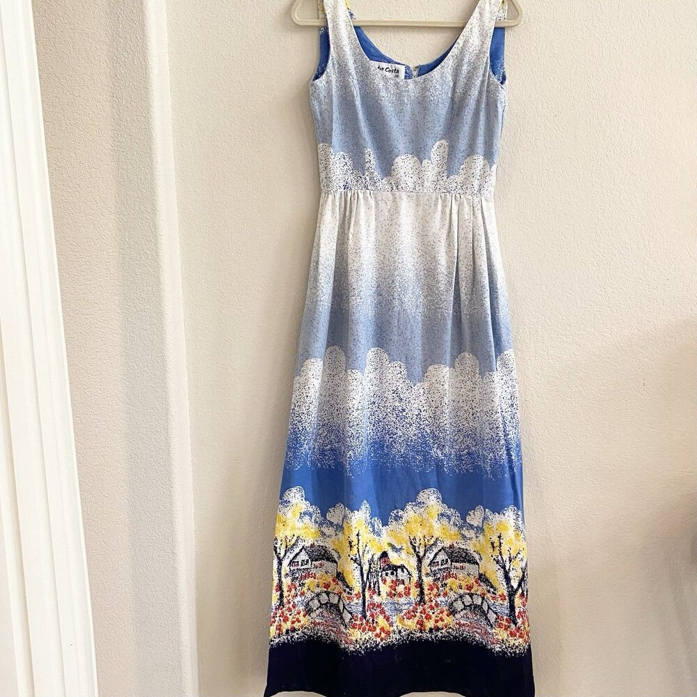 Vintage Victor Costa Dress Women M Floral Maxi Party Fit & Flair Tropical USA‎